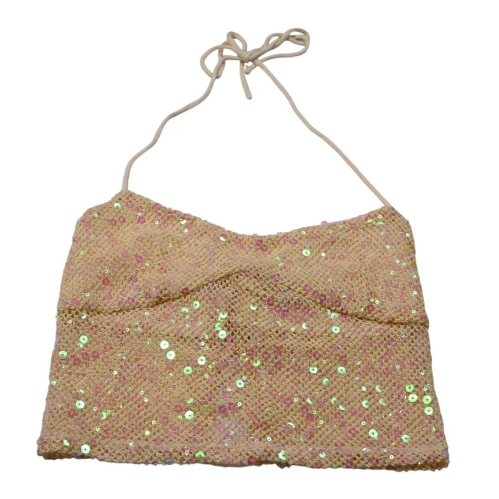 Urban Outfitters Pink Sequin Halter Crop Top